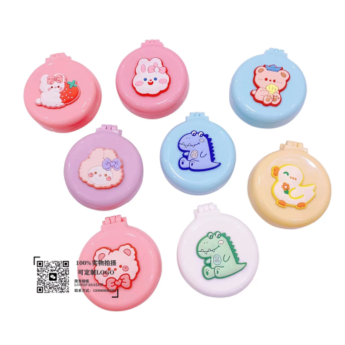 cartoon foldable airbag comb portable air cushion massage comb with cosmetic mirror cute girl heart small round comb