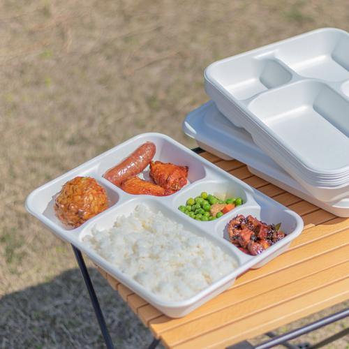commercial disposable compartment pulp lunch box environmentally friendly degradable packing box business package lunch box dinner plate with lid