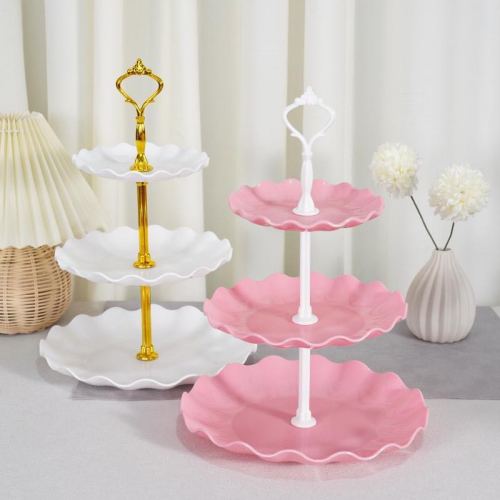 Multi-Layer Fruit Plate Living Room Coffee Table Candy Plate Plastic Cake Tray Household Three-Layer Snack Shelf Fruit Plate Ornaments