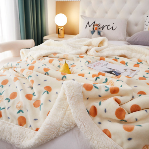 2024新款羊羔绒印花牛奶绒毛毯加厚保暖被子午睡盖毯小绒毯