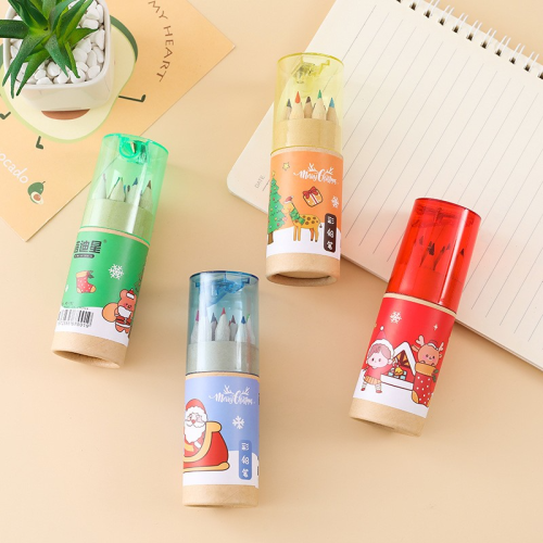 Barrel Christmas 12 Color Pencil Student Drawing Color Lead Art Student Color Pencil Writing Brush Children Beginners Crayon
