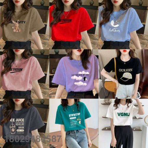 special offer girls‘ cotton short sleeve 2024 korean style summer t-shirt wholesale letters printed crew neck top stall supply stock