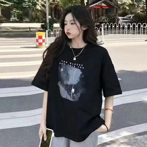 Bag Collar Thread Short Sleeve Cotton Large Design 2023 Hot Selling T-shirt Women‘s Loose Design All-Match Top Stall Supply