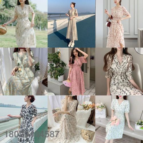 floral all-match dress high-profile figure mid-length dress high-grade skirt for women 2024 summer new mid-length small