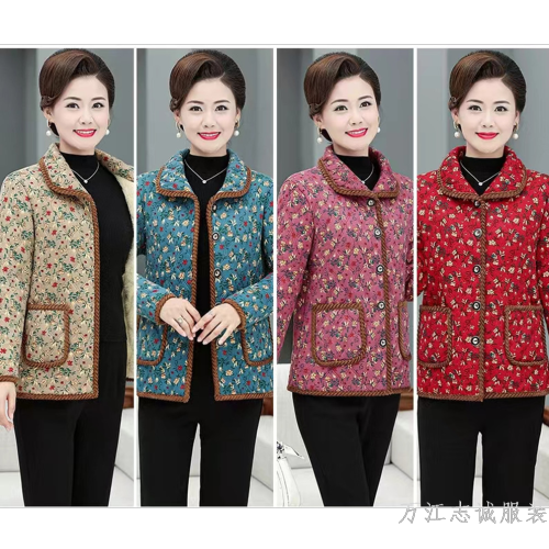 mom‘s autumn and winter cotton-padded coat grandma‘s clothes thermal fleece-lined thickened cotton clothing middle-aged and elderly women‘s clothing lightweight small cotton-padded jacket