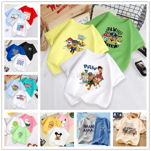 medium and large children‘s top collar short sleeve 5-9 years old cotton t-shirt boys and girls mixed hair half sleeve short sleeve supplies for stall and night market wholesale