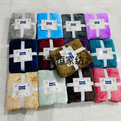 Bedding Factory Customized High-Grade Plain Gift Blanket Flannel Household Embossed Single-Layer Blanket Blankets