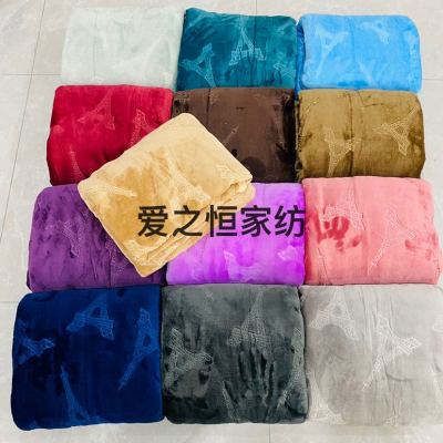 Flannel Cut Flower Embossed Brush Spot Iron Tower Solid Color Blanket Thickening Warm Office Lunch Break Air Conditioning Blanket