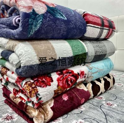 Blanket Factory Wholesale Spot Printing Embossed Single Double Layer Thick Flannel Coral Fleece Blanket Foreign Trade Flower Blanket