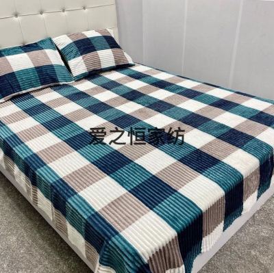 Printed Strip Three-Piece Set Two-Piece Set Bedding Blanket Flannel Coral Fleece Foreign Trade in Stock New Arrival Hot Sale
