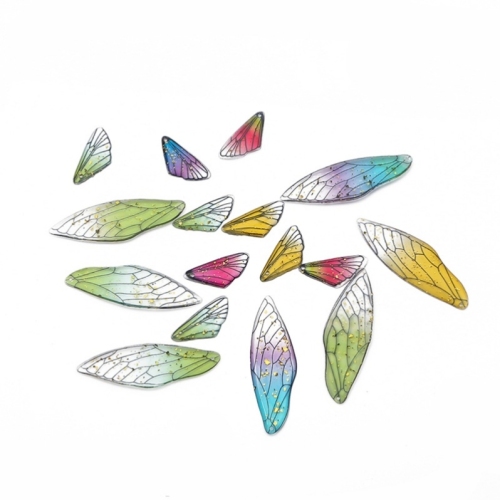 gradient color elf wings diy handmade resin gold foil epoxy wing earrings necklace semi-finished material