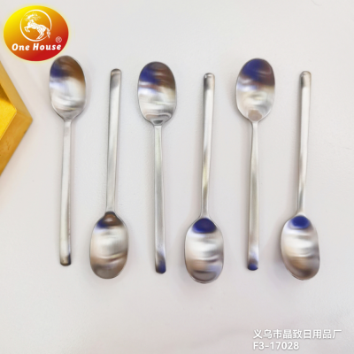 High-Grade 430 Stainless Steel Sanding Square Handle Gold Plated Coffee Spoon Dessert Spoon Fruit Spoon