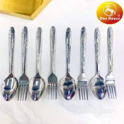 One House 410 Stainless Steel Knife, Fork and Spoon Small Spoon Machine Throwing Fine round Handle Western Tableware
