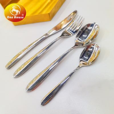 410 Stainless Steel High-Grade Bright A12 Light Body Pointed Tail Handle Knife, Fork and Spoon Small Spoon