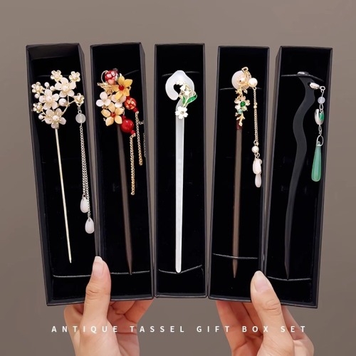 chinese ancient style hairpin hairpin new chinese style updo hair clasp high sense ebony hairpin elegant hanfu fringed headwear