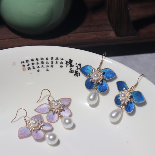 non-heritage filigree velvet flower silk imitation tian-tsui butterfly pearl earrings daily cheongsam ancient style han chinese clothing ear rings