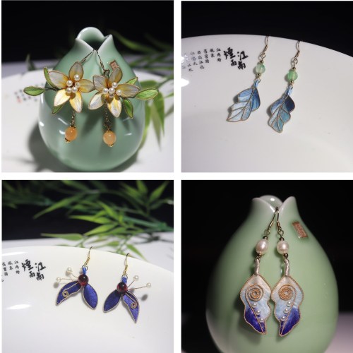 non-heritage filigree velvet flower silk imitation tian-tsui earrings retro temperament chinese classical style ear rings