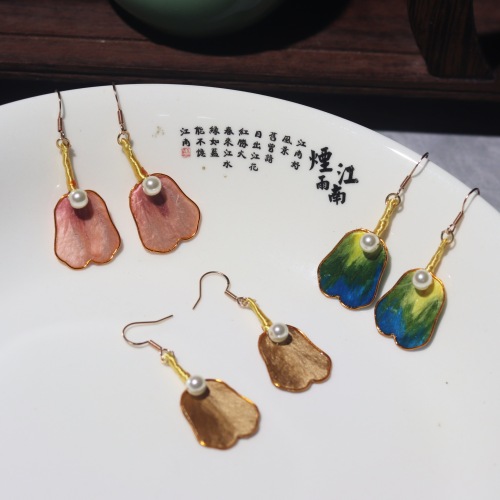 non-heritage velvet flower cloisonne ink painting ear hook classical han chinese clothing cheongsam earring accessories