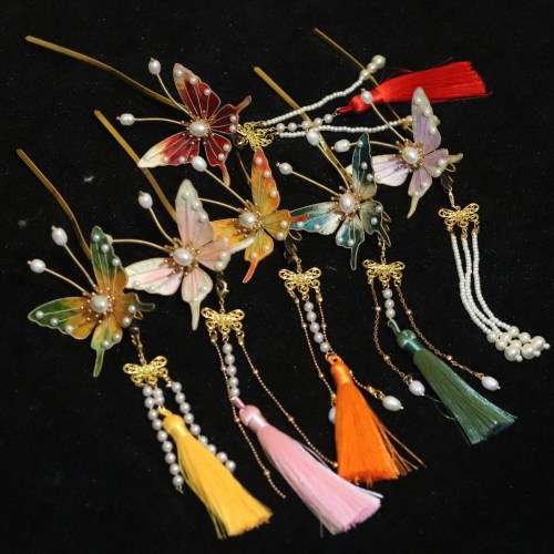 velvet flower filigree butterfly silk tassel hair pin antique traditional han clothing accessories hairpin minimalistic headdress hairpin accessories