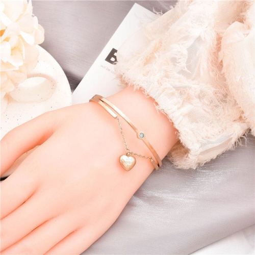 Korean Style Fashionable 18K Rose Gold Peach Heart Pendant All-Match Simple Stainless Steel Mesh Red Bracelet