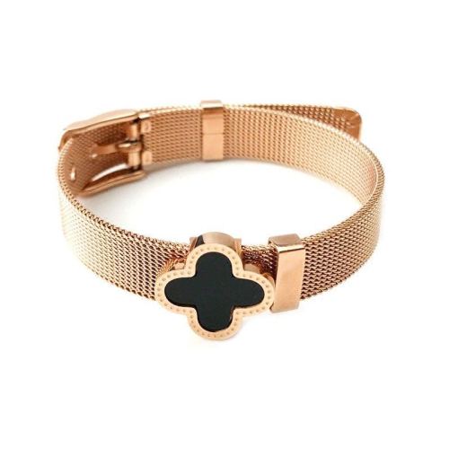 新款钛钢手表带手链女四叶草黑底防褪色简约吊牌韩版简约手饰品