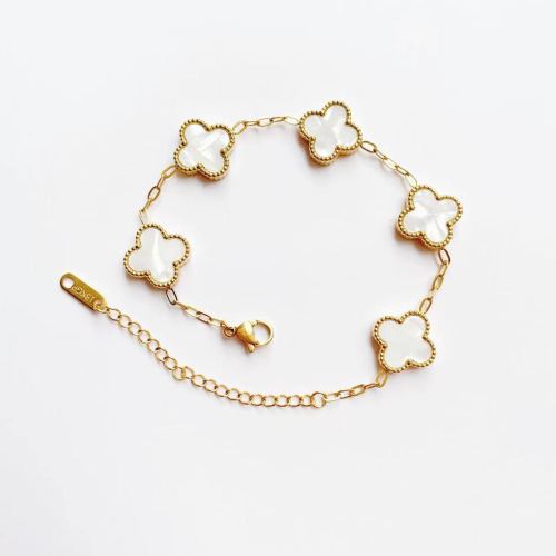 Korean Simple Personalized 18K Gold Double-Sided Four-Leaf Clover Bracelet Black White Non-Fading Special-Interest Design Style