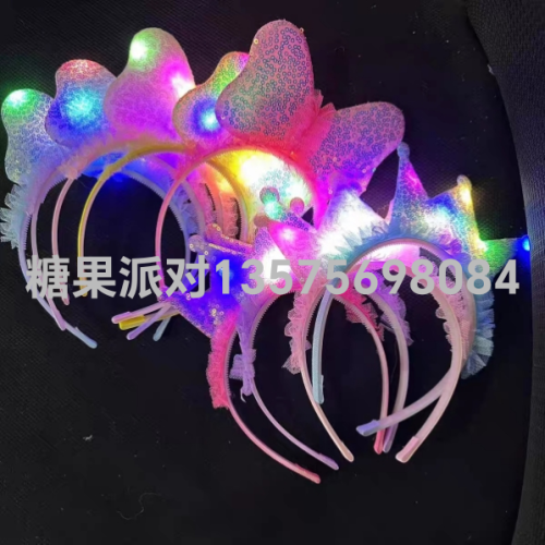 children‘s flash bow light headband sequin party activity headdress children‘s day performance gift toothed non-slip