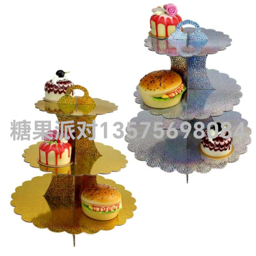 new laser three-layer paper cake rack children‘s birthday party wedding party dress up local tyrant gilding cake stand