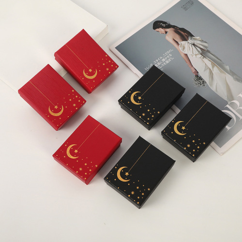 红色烫金星星首饰盒包装盒戒指吊坠手镯盒项链盒大红色饰品包装盒