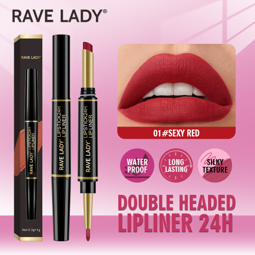 跨境唇釉双头口红笔唇线笔不沾杯持久滋润防水二合一细管口红唇笔