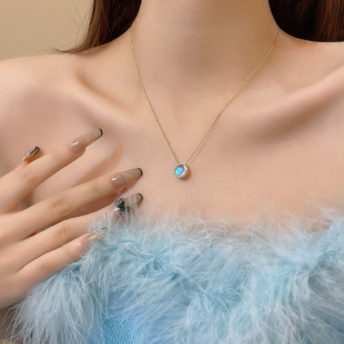 light luxury minority advanced design blue dream starry sky titanium steel necklace for women ins simple all-matching graceful clavicle