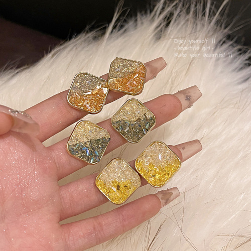 sterling silver needle light luxury minority geometric crystal earrings for women ins trendy gradient color earrings internet celebrity earring with same kind