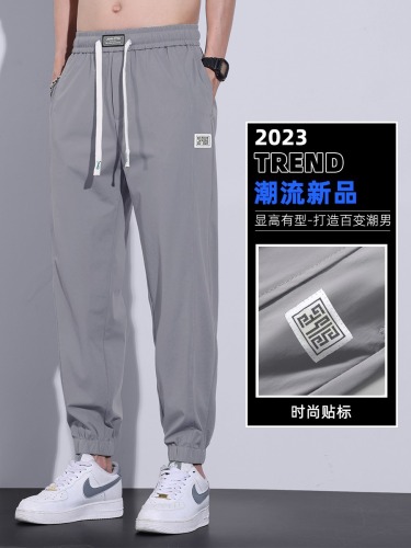 tiktok summer new casual pants men‘s spot wholesale thin ice silk ankle-tied loose comfortable sports pants