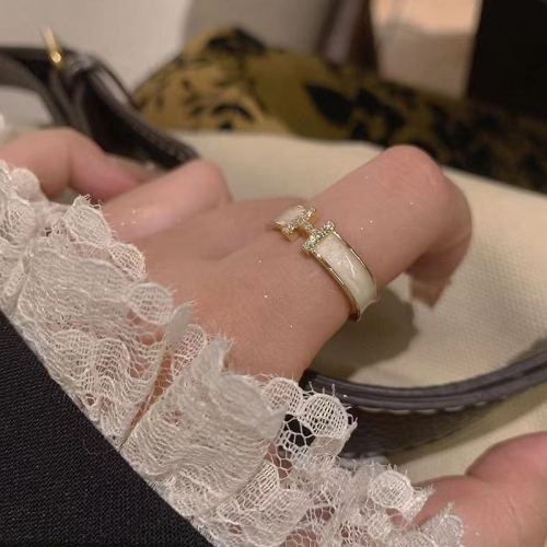 letter h ring white dripping zircon advanced sense opening ins niche french internet celebrity ring factory direct sales