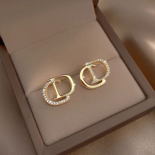 best-seller on douyin internet celebrity silver needle personality diamond letters ear studs special-interest design personalized simple earrings factory direct sales