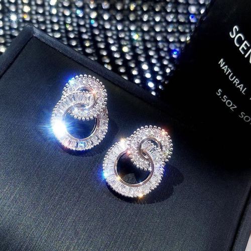 korean style micro inlaid zircon stud earrings women‘s short double ring earrings earrings factory direct wholesale