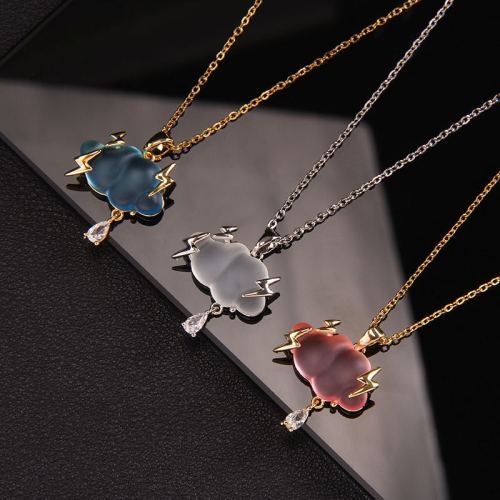 tiktok same cloud necklace female niche design advanced three-point raindrop necklace pendant ornament titanium steel clavicle chain