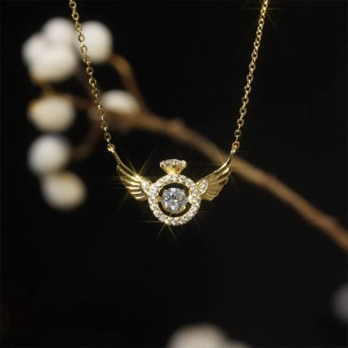 tiktok necklace with small angel wings moving micro inlaid zircon exquisite crown zircon crystal angel wings