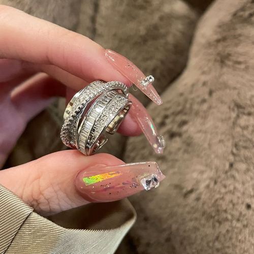 light luxury zircon retro cross hollow ring cold wind personalized opening index finger ring korean ins all-match jewelry