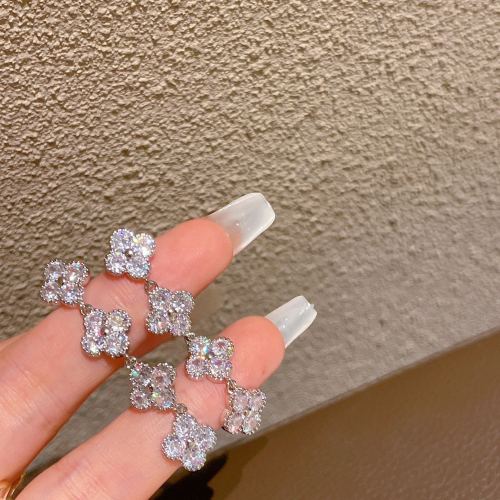 elegant silver flower earrings korean style new carrying strap dongdaemun net red wind zircon jewelry women‘s party wear