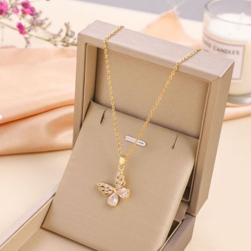 titanium steel necklace female tiktok japanese and korean style ins butterfly full diamond japanese and korean style fashion minority design simple necklace