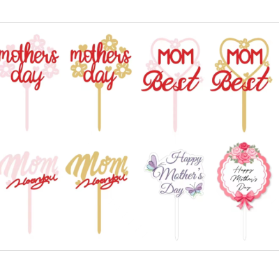 Mother's Day Multi-Layer Acrylic Stickers Birthday Cake Decoration Cake Plug-in Theme Red Affection