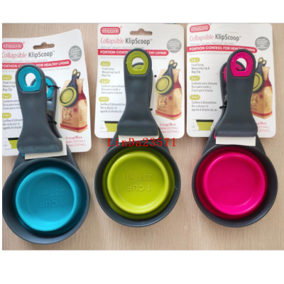 Folding Pet Bowl Cat and Dog Food Feeding Spoon with Lid Moisture-Proof Cat Food Sealing Clip Measuring Cup Drinking Water Folding Bowl
