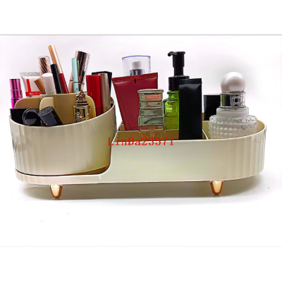 Cosmetic Storage Box Rotating Dressing Table Desktop Large Capacity Makeup Brush Lipstick Eye Shadow Storage Rack