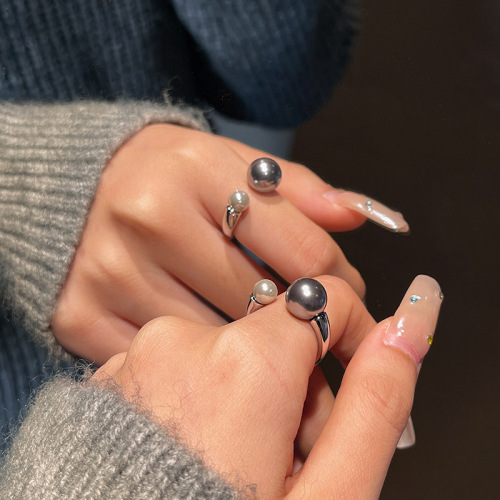 french style really many heather gray tahitian black open-end pearl ring female light luxury minority design high sense forefinger ring