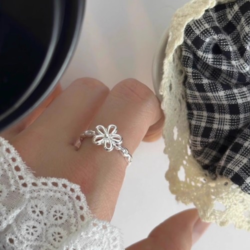 hollow out flower open ring women‘s fashion personality sweet style index finger ring special-interest design high sense temperament ring