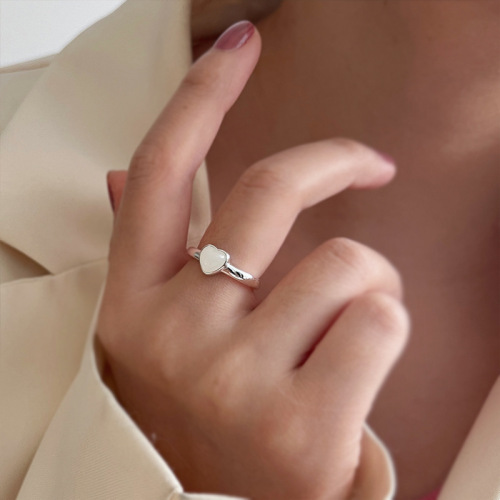 white shell moonlight love heart-shaped ring women‘s cold style fashion simple japanese and korean temperament wild high sense mori style ring