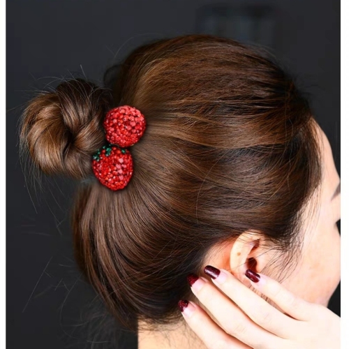 internet celebrity ins rhinestone strawberry fresh hair rope korean simple temperament hair rope cute hair ring ponytail female headwear