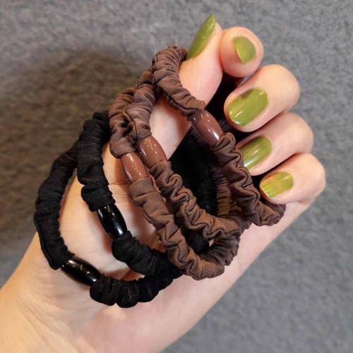 Autumn and Winter Small Intestine Ring Milk Tea Color Crystal Head Rope Hair Ring Fashion Ol Light Luxury Hair Accessories Highly Elastic Hair Rope Rubber Band