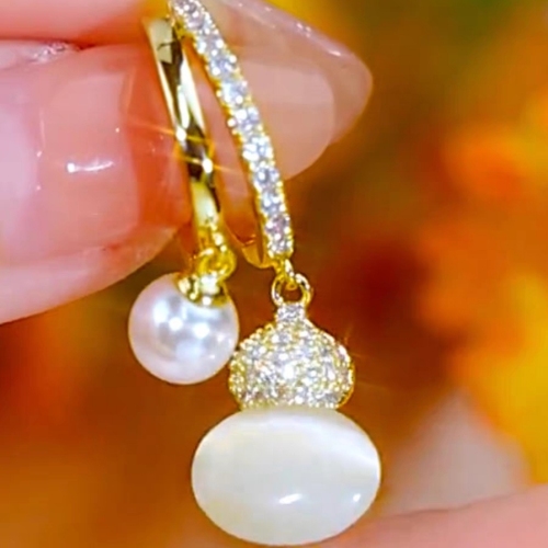 fashion opal pearl gourd micro-inlaid ear buckle s925 sterling silver needle elegant high-grade earrings temperament female earrings